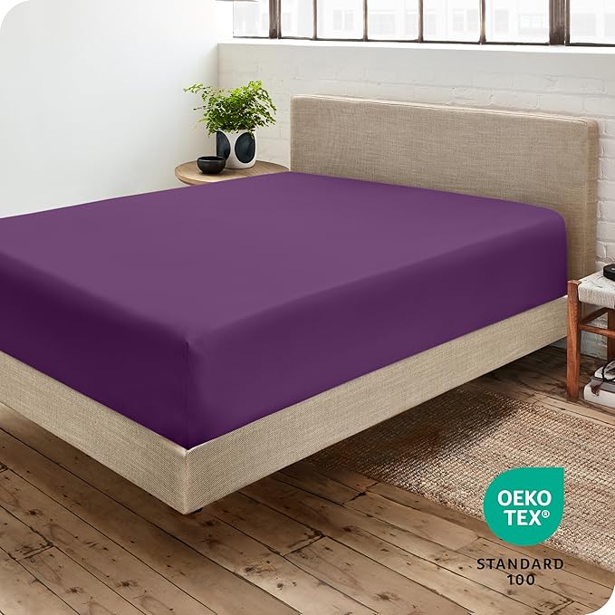 Bare Home Fitted Bottom Sheet Twin XL Size - Premium 1800 Microfiber - Ultra-Soft Hotel Luxury - Deep Pocket - Durable and Long Lasting (Twin XL, Plum)