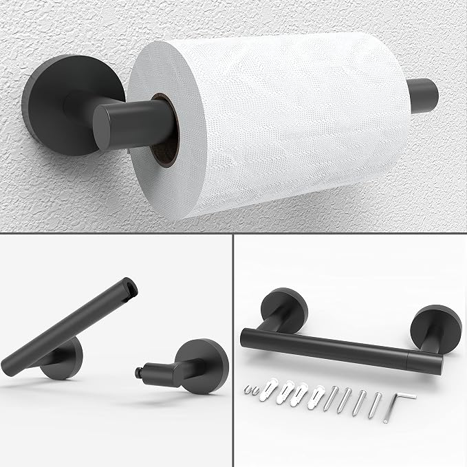 3pc Bathroom Hardware Set with Matte Black Toilet Paper Holder, Towel Ring - Image 4