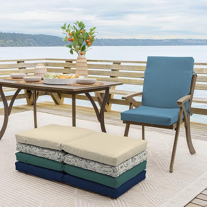 Arden Outdoor Dining Chair Cushion, 2 Pack, 20 x 20, Rain-Proof, Fade Resistant, French Blue Texture
