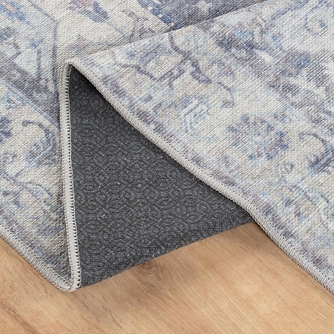 Bloom Rugs Washable Non-Slip 12 ft Runner - Blue/Sand Traditional Medallion Runner for Entryway, Hallway, Bathroom, and Kitchen - Exact Size: 2.5' x 12'