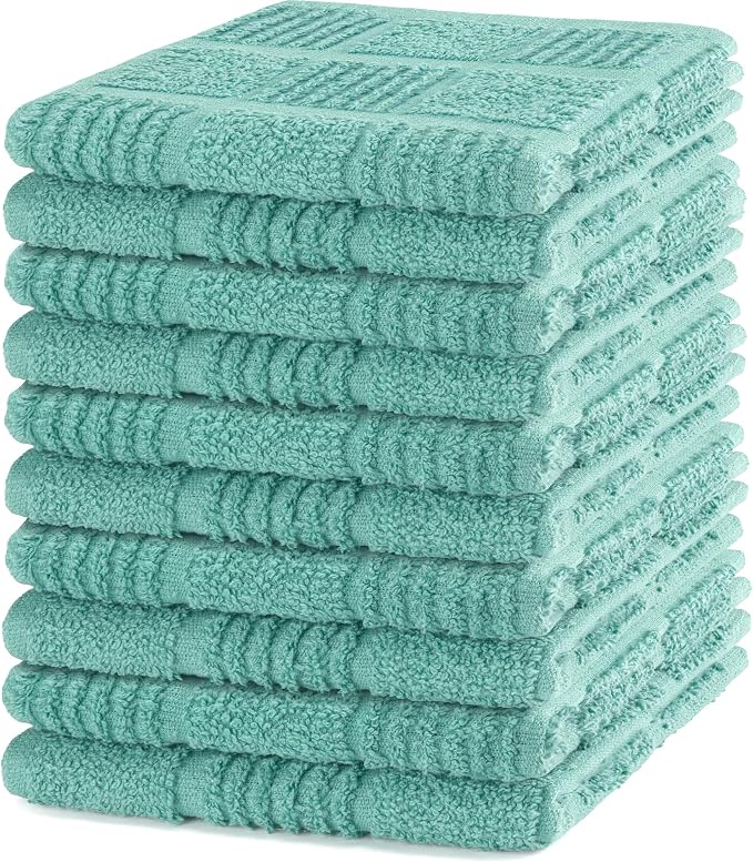 DecorRack 10 Pack 100% Cotton Kitchen Towels, 12x12 inch Soft Terry Dishcloths by DecorRack