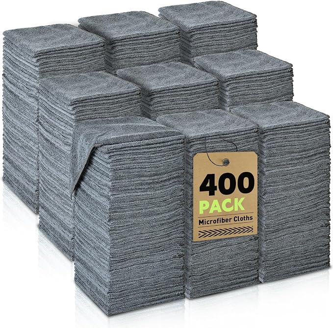 Gray Microfiber Cleaning Cloths Bulk-400 Pack, Ultra Absorbent Wash Cloths by TEAWOO