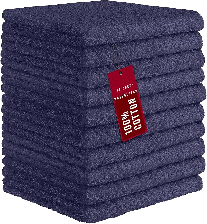 DecorRack 10 Pack 100% Cotton Wash Cloth, Luxurious Soft, 12 x 12 inch Ultra by DecorRack