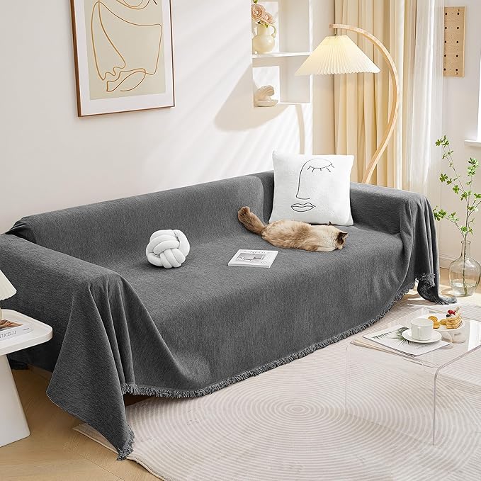 MEETSKY Sectional Couch Covers Sofa Slipcover Couch Protector Covers Universal Fit for Couch 2 Seat Thick Washable Modern Decor for Living Room, 91" x 118", Charcoal Gray