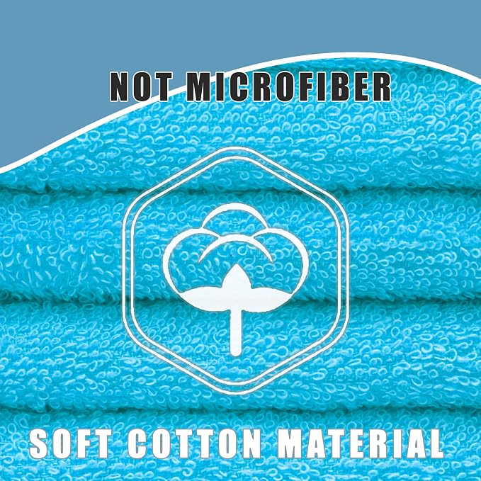 Textila Terry Wash Cloths – Pack of 10, Aqua Blue, 12x12 Inches – Soft - Image 2