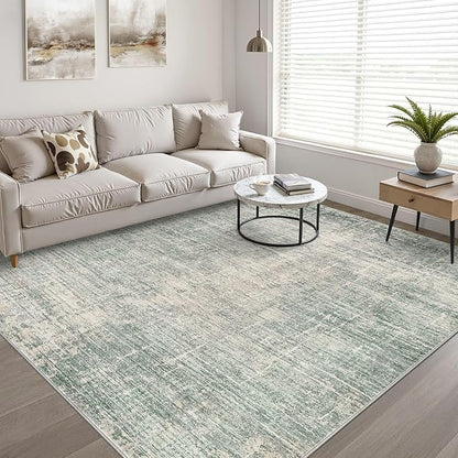 9x12 Area Rug Living Room: Washable Large Neutral Green Rugs Abstract Soft Modern Stain Resistant Indoor Floor Non-Slip Carpet for Bedroom Nursery Kids Office Playroom Dining Room Under Table Home