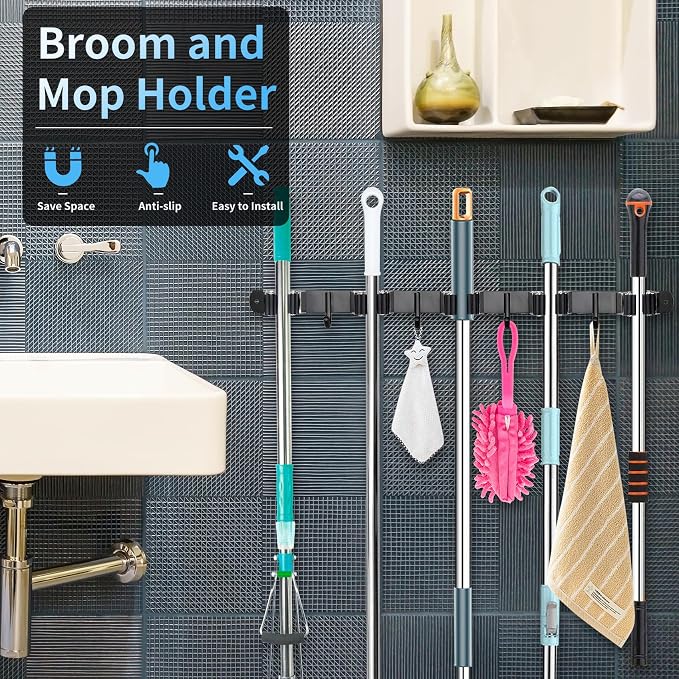 Huryfox Mop and Broom Holder Wall Mounted - Image 4