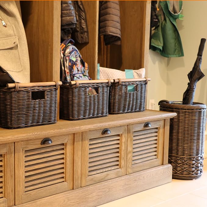 The Basket Lady Deep Pole Handle Wicker Storage Basket, 15 in L x 15.5 in W x - Image 3