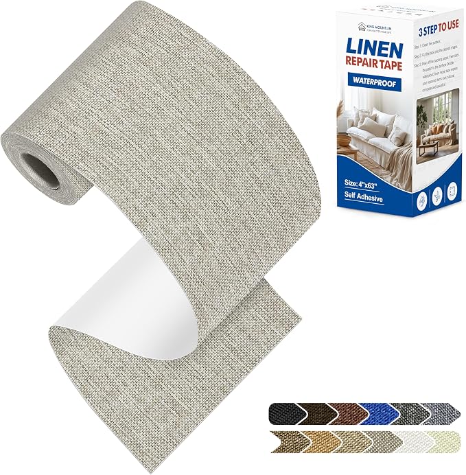 KING MOUNTAIN Linen Repair Patches, Self-Adhesive Fabric Patches, 4 X 63 inch by ForABetterHomeLife