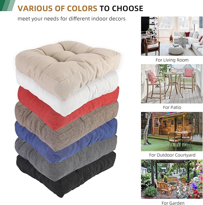 RACE LEAF 19" x 19" Patio Chair Cushions Black - Outdoor/Indoor Tufted Memory Foam Chair Pads Set of 2, Water-Resistant Olefin Chair Seat Cushion Non-Slip Backing