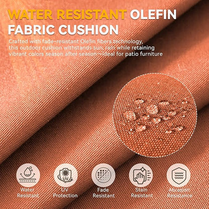 Outdoor Cushion Set for Furniture Patio Furniture, UV Resistant, Water Resistant - 6 Inch Thick Foam Garden Cushions– 24x24 Inch Patio Seat Covers for Chair/Sofa/Couch | Orange | 4-Pack |