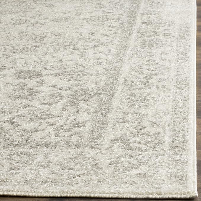 SAFAVIEH Adirondack Collection Area Rug - 3' Square, Ivory & Silver, Distressed Vintage Floral Design, Non-Shedding & Easy to Clean, Ideal for Living Room, Bedroom, Dining Space (ADR109C)