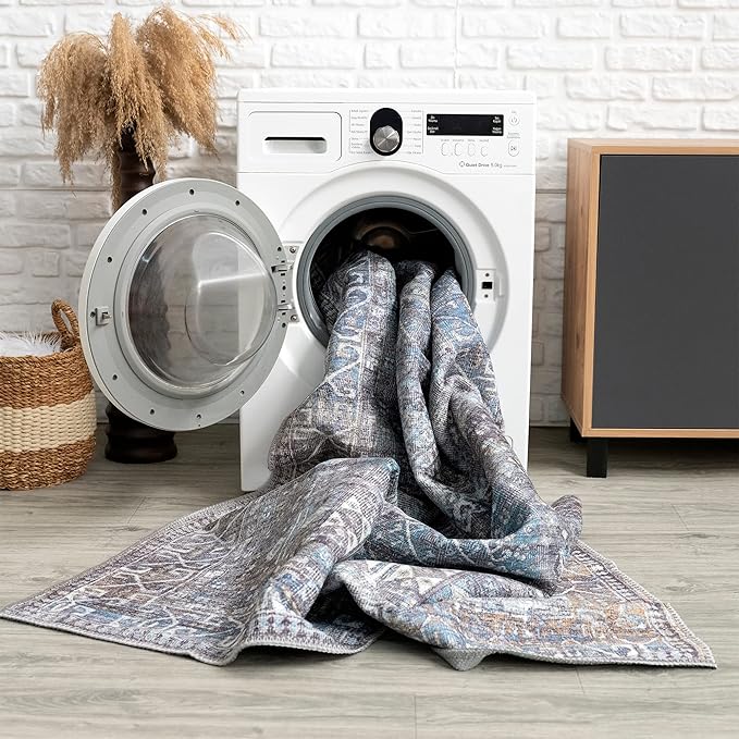 Bloom Rugs Washable 8' x 10' Rug - Slate Gray/Blue Traditional Area Rug for Living Room, Bedroom, Dining Room, and Kitchen - Exact Size: 8' x 10'