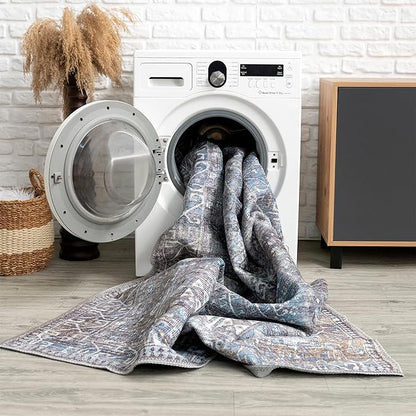 Bloom Rugs Washable 8' x 10' Rug - Slate Gray/Blue Traditional Area Rug for Living Room, Bedroom, Dining Room, and Kitchen - Exact Size: 8' x 10'
