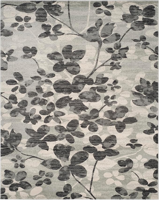 SAFAVIEH Evoke Collection 10' x 14' Grey/Black EVK236R Floral Non-Shedding Living Room Bedroom Dining Home Office Area Rug