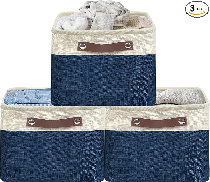 SIMPLE HOUSEWARE Large Fabric Storage Bin, 3 Pack, Steel Blue by SimpleHouseware