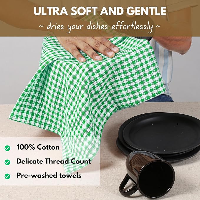 Native Fab Kitchen Dish Towels 16x26 inches Set of 4 Gingham Mini Check- 100% - Image 5