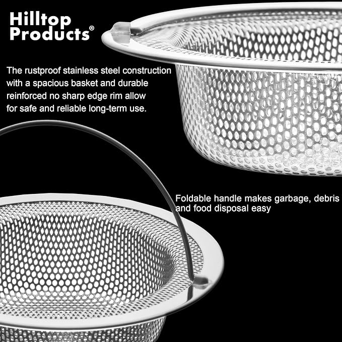 2 Pack - 4.5" Top / 3" Basket - Kitchen Sink Drain Strainer Stainless Steel - Image 3