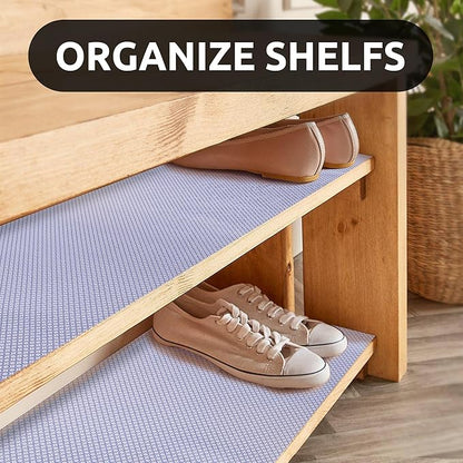 RAY STAR 18X96 Inch Shelf Liner for Kitchen Cabinets, Non-Adhesive Cabinet Liner Washable, PVC Drawer Liner for Dresser Non-Slip Bathroom (Blue Circle)(4 Roll)