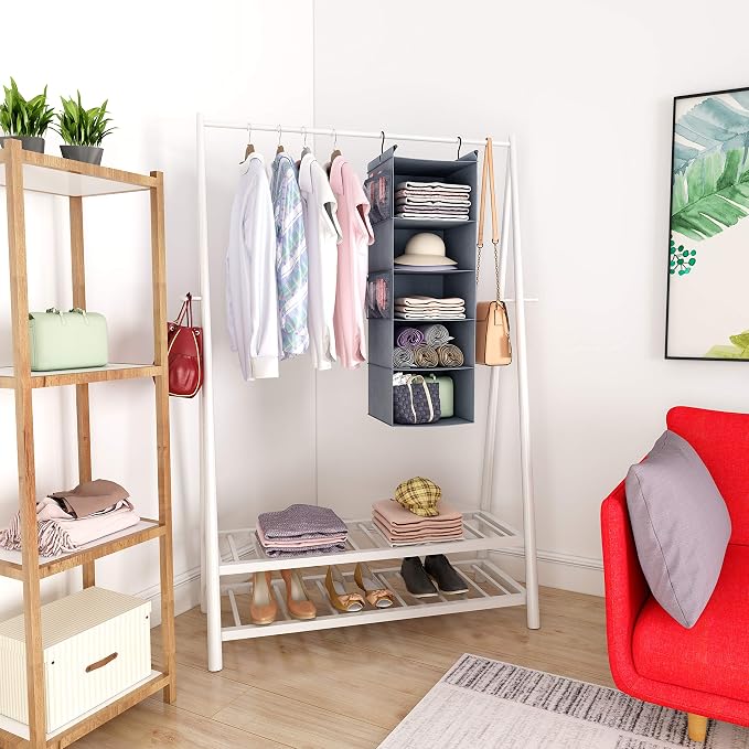 MAX Houser 5 Shelf Hanging Closet Organizer, Space Saver, Cloth Hanging Shelves - Image 5