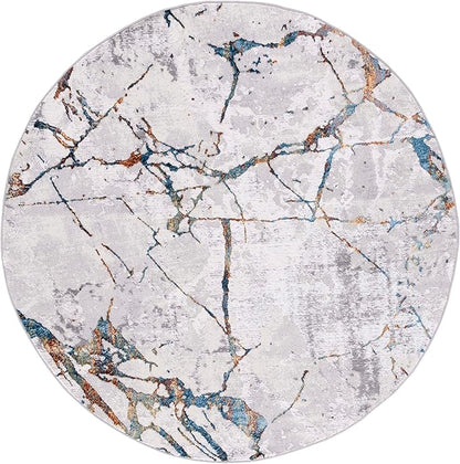 SAFAVIEH Amelia Collection 6'7" Round Grey/Blue Gold ALA293M Modern Abstract Non-Shedding Area Rug