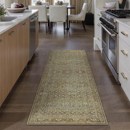 Runner Rug 2x8 Brown Hallway Washable Kitchen Vintage Carpet Non Slip Long Indoor Bedroom Retro Traditional Accent Throw Rug for Bathroom Office Entryway Laundry Dining