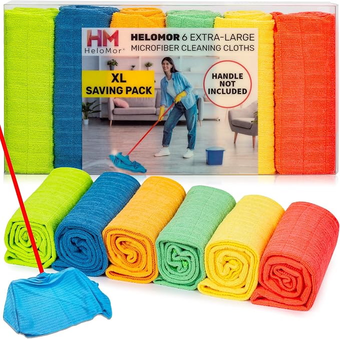 HELOMOR 6 Extra Large Microfiber Cleaning Cloths, Reusable Multi-Purpose by HELOMOR