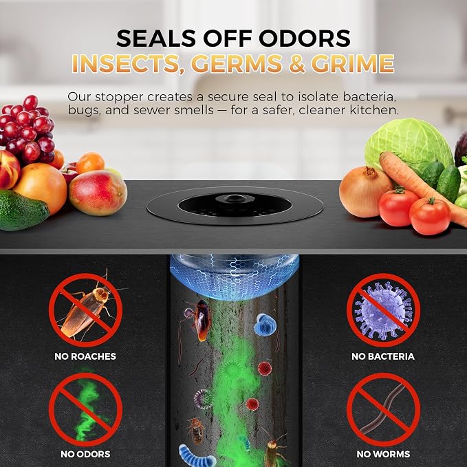 3-in-1 Kitchen Sink Strainer & Stopper, Matte Black Pop Up Drain Filter – - Image 5