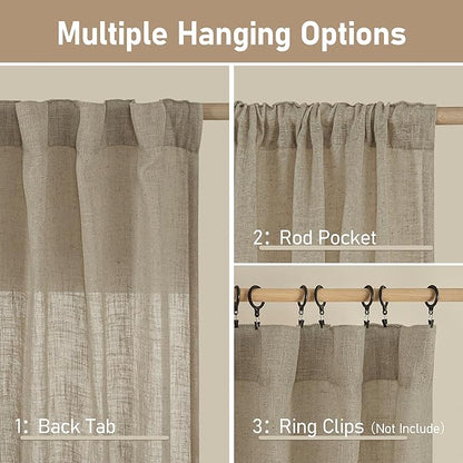 LAMIT Taupe Sheer Linen Curtains, 80 inch Light Filtering Semi Sheer Panels Back Tab and Rod Pocket Farmhouse Rust Drapes for Bedroom/Living Room, 2 Panels, 52 x 80 Inch