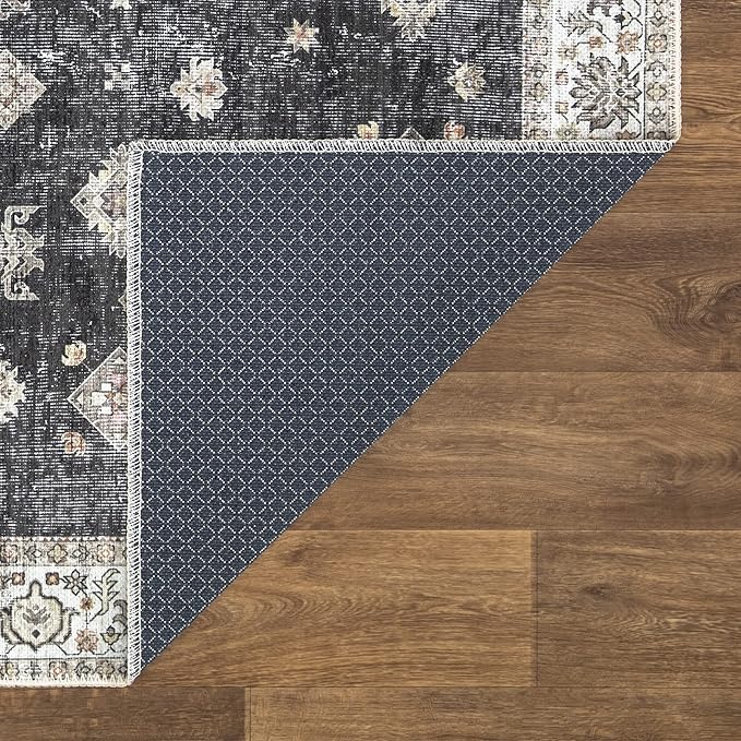 Bloom Rugs Washable Non-Slip 6' x 9' Rug - Black/Ivory Traditional Area Rug for Living Room, Bedroom, Dining Room, and Kitchen - Exact Size: 6' x 9'