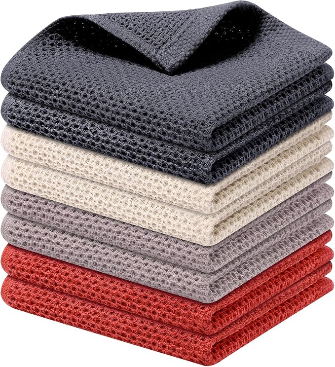 Kitinjoy 100% Cotton Kitchen Dish Cloths, 8 Pack Waffle Weave Ultra Soft by Kitinjoy