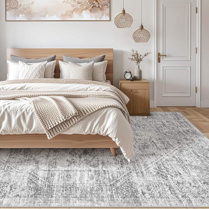 Vintage Living Room Area Rug 6x9 - Large Soft Washable Oriental Traditional Distressed Farmhouse Rugs for Bedroom - Indoor Floor Accent Carpet for Home Office House Decor - Distressed Grey