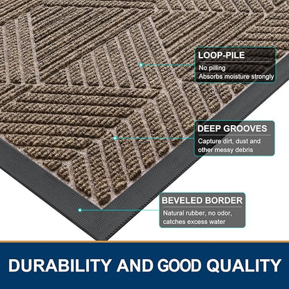 Smiry Front Door Mat Outside Entrance, Heavy Duty Sturdy Natural Rubber Doormat, Trap Dirt and Moisture, Easy Clean Low Profile Mats for Indoor Outdoor Entry, Irregular Triangle (36x24, Taupe)