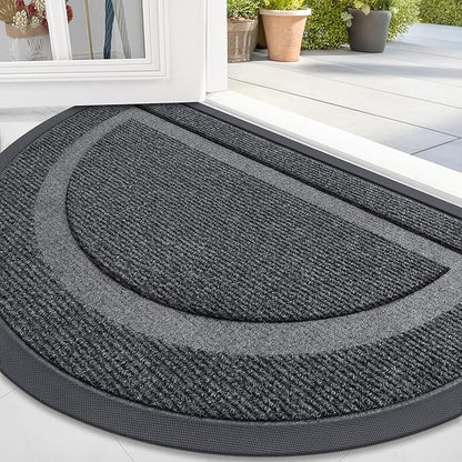 OLANLY Half Circle Door Mat Indoor Outdoor Entrance Welcome, Waterproof All-Season, All-Weather Doormat, Sturdy Natural Rubber, Low Profile, Easy Clean Patio Porch Entryway Mat, 59x35, Grey