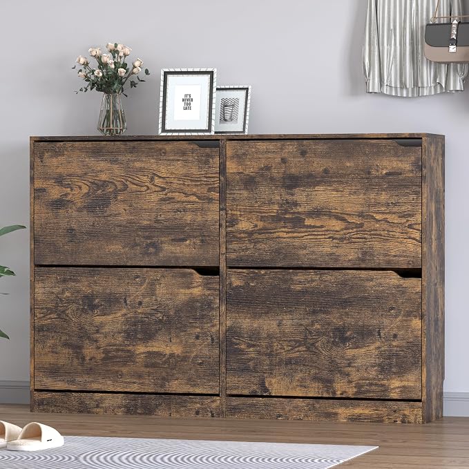 Shoe Cabinet with 4 Flip Drawers, Narrow Hidden Shoe Storage Cabinet, Slim - Image 3