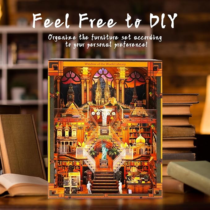 Book Nook Kits for Adults – The World Library Booknook – 3D Wooden Puzzle - Image 7
