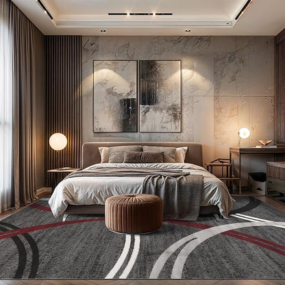 Rugshop Modern Wavy Circles Design Non-Shedding Area Rug, Carpet for Living Room or Dining Room, Grand Room,Open Spaces Red, 8'8" x 12'