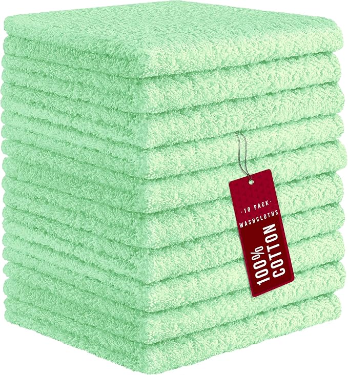DecorRack 10 Pack 100% Cotton Wash Cloth, Luxurious Soft, 12 x 12 inch Ultra by DecorRack