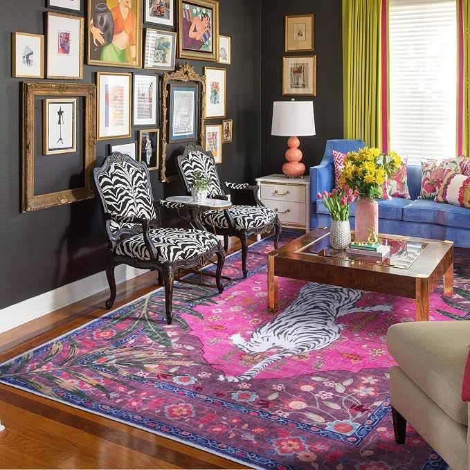 5x7 FT Leopard Rug for Living Room Hot Pink Leopard Vintage Animal Rug - Image 2