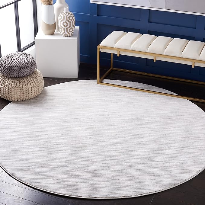 SAFAVIEH Vision Collection Area Rug - 6'7" Round, Ivory & Grey, Modern Ombre Design, Non-Shedding & Easy to Clean, Ideal for Living Room, Bedroom, Dining Space (VSN606K)