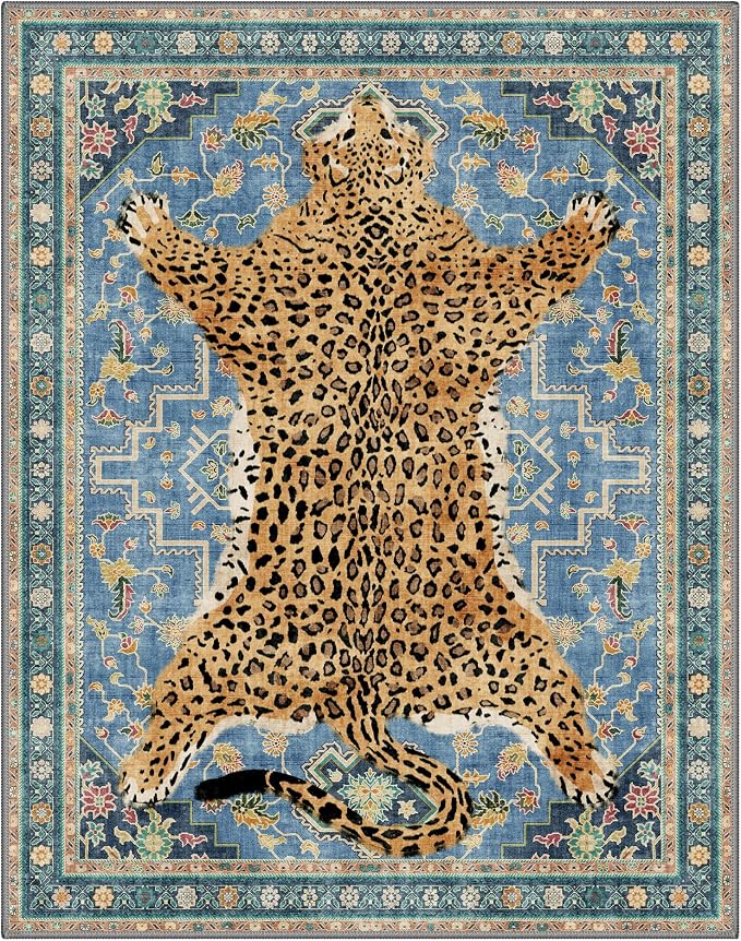 Bavni 8x10 Leopard Rug, Machine Washable Cheetah Animal Print Low Pile Boho - Image 8
