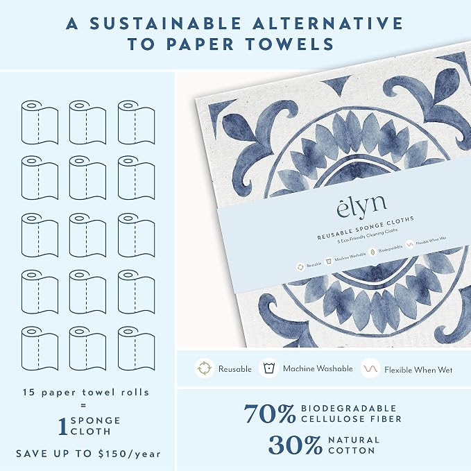 ELYN Swedish Dishcloths, Reusable & Washable Sponge Cloths, Absorbent Cleaning - Image 3