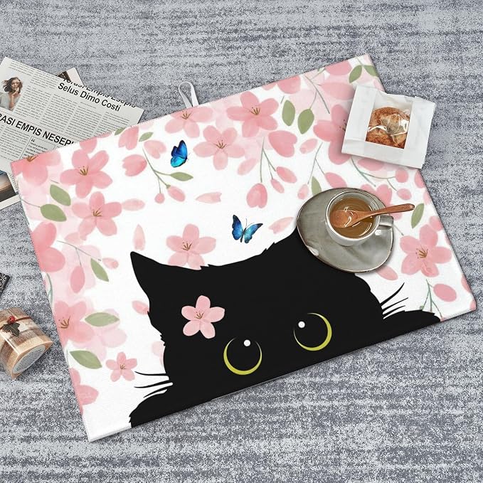 Flowers Black Cat Butterfly Dish Drying Mat - Image 6
