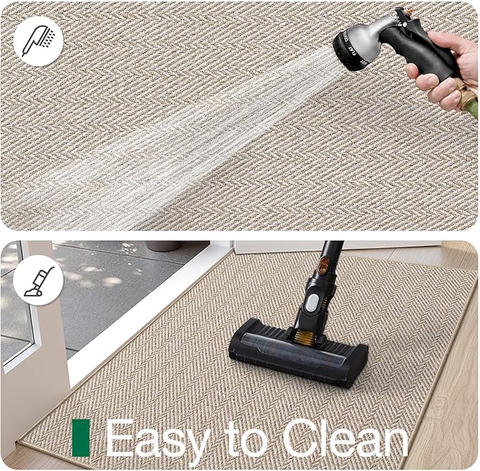 LUMI Ultra Thin Indoor Door Mat for Entrance 24"x36", Non Slip Entryway Mat, Low Profile Doormat, Unique Herringbone Design Carpet for Inside, Patio, Porch, Beige