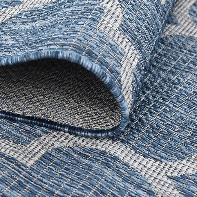 Unique Loom Outdoor Trellis Collection Area Rug (10' x 14' 1" Rectangle, Navy Blue/ Ivory)