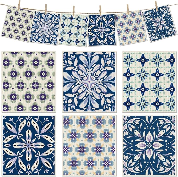 6 Packs Swedish Paper Cloths for Kitchen, Reusable Paper Towels Washable Dish by Revahope