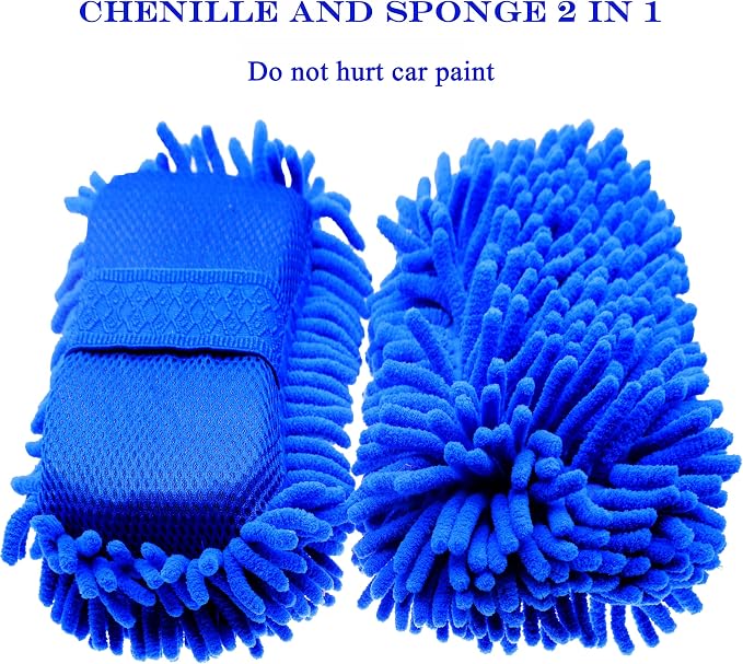 Microfiber Car Wash Sponge-Non-Scratch Wash Mitt-Two Sided Chenille Microfiber - Image 2