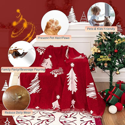 MYSKY HOME 71X102 inches Chair Christmas Couch Cover, Sectional Sofa Covers Sofa Slipcover for 1 Cushion Couch, L Shape Couch Covers for Dogs, Kids, Washable Sofa Blanket, Furniture Protector, Red