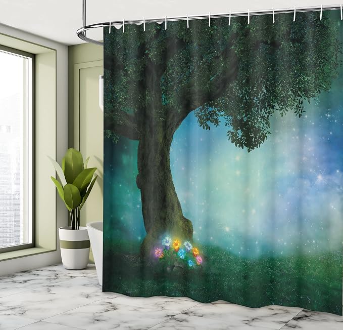 Ambesonne Forest Shower Curtain, Little Red Riding Hood Woodland at Night - Image 4