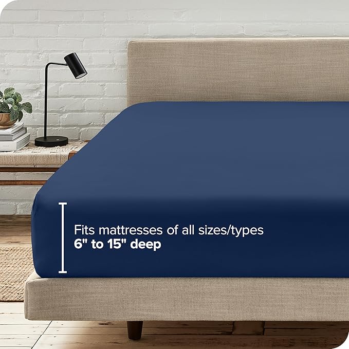 Bare Home Fitted Bottom Sheet Twin - Premium 1800 Microfiber - Ultra-Soft Wrinkle Free - Deep Pocket - Fitted Sheet (Twin, Dark Blue)